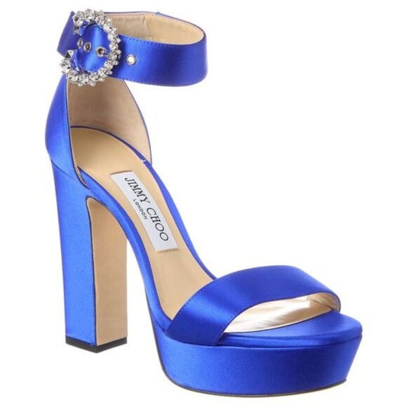 Jimmy Choo Mionne 120 Satin Platform Sandal Heel Blue Size 37 / 7 - Picture 3 of 15